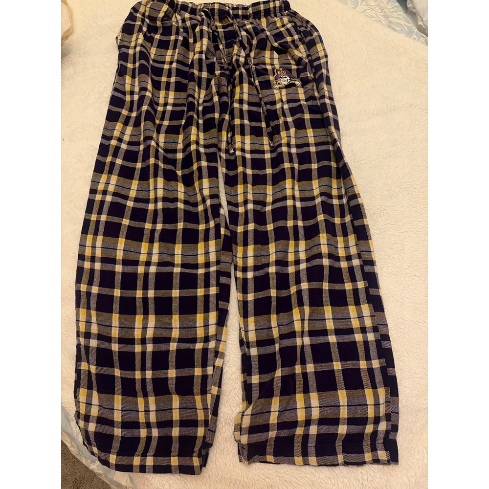 Comfy loungewear soft ECU Pirates Pajama Pants Medium Purple Gold Plaid